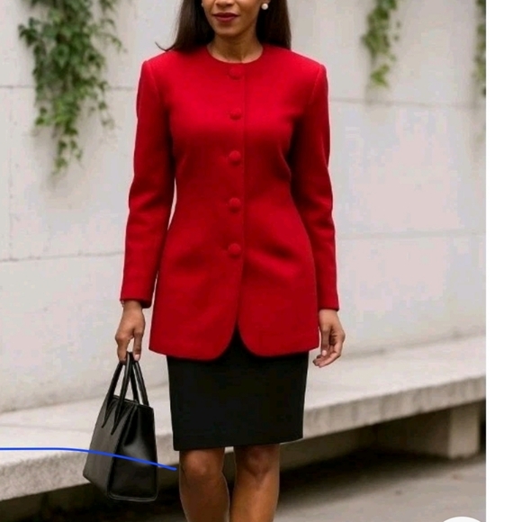 Christian Dior Elegant Red Women's Vintage 100% Wool Long Jacket/ Blazer Sz 8 - Picture 1 of 8